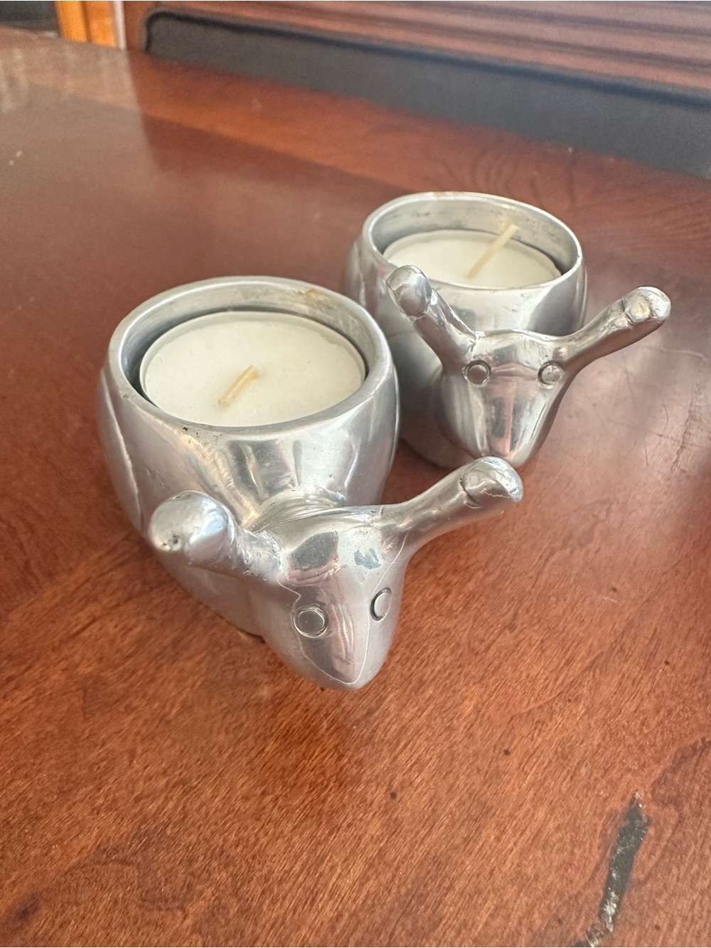 Silver Snail Tealight Holders - Pair Whimsical